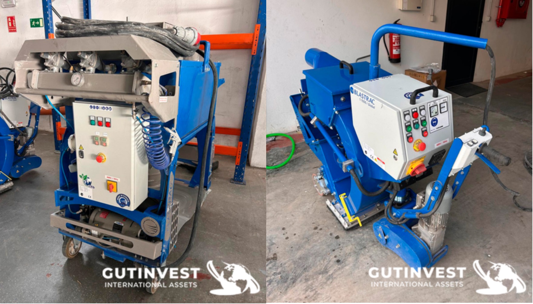 Shot blasting machine for surfaces with dust extraction